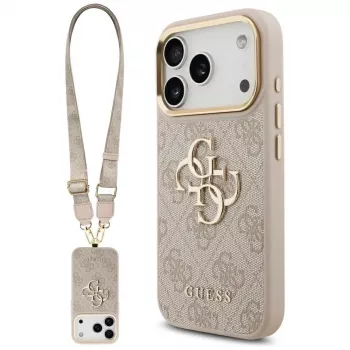 Husă Guess 4G Big Classic Logo Big Strap Metal Buttons pentru Apple iPhone 17 Pro, roz