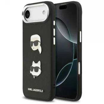 Husă KARL LAGERFELD FW Grained Karl & Choupette Heads Pins & Logo pentru iPhone Air, neagră