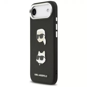 Husă KARL LAGERFELD FW Grained Karl & Choupette Heads Pins & Logo pentru iPhone Air, neagră