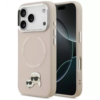 Husă MagSafe Karl Lagerfeld Karl & Choupette Pins pentru iPhone 17 Pro, roz