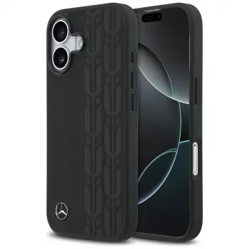 Mercedes Leather Laurel Leaves MagSafe husă pentru iPhone 17 neagră