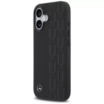 Mercedes Leather Laurel Leaves MagSafe husă pentru iPhone 17 neagră