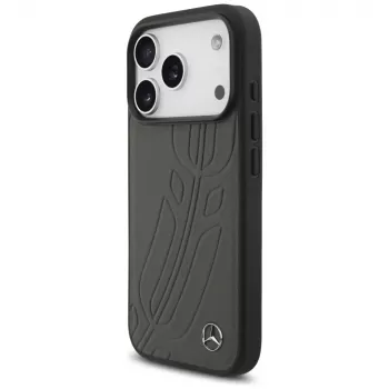 Mercedes Leather Large Laurel Leaf MagSafe husă pentru iPhone 17 Pro antracit