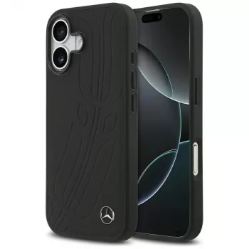 Mercedes Leather Large Laurel Leave MagSafe husă pentru iPhone 17 neagră