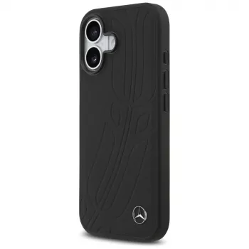 Mercedes Leather Large Laurel Leave MagSafe husă pentru iPhone 17 neagră