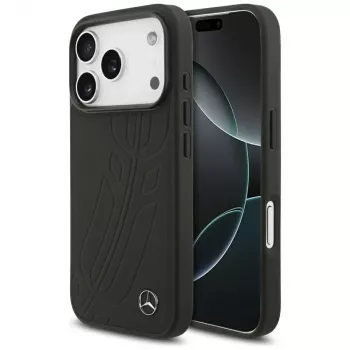 Mercedes Leather Large Laurel Leave MagSafe husă pentru iPhone 17 Pro neagră