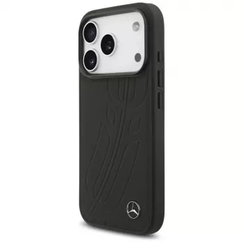 Mercedes Leather Large Laurel Leave MagSafe husă pentru iPhone 17 Pro neagră