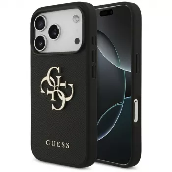 Husă de protecție Guess Grained Big 4G & Classic Logo pentru Apple iPhone 17 Pro, neagră