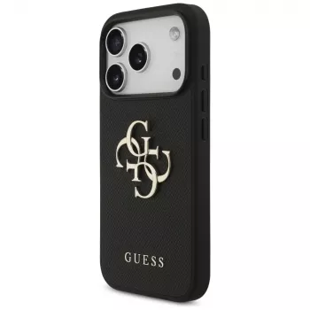 Husă de protecție Guess Grained Big 4G & Classic Logo pentru Apple iPhone 17 Pro, neagră