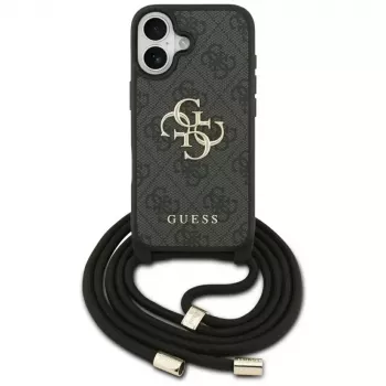 Husă crossbody Guess 4G Big Logo Cord Strap pentru Apple iPhone 17, neagră