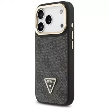 Husă MagSafe Guess 4G PU Triangle Logo & Stand Camera pentru iPhone 17 Pro, neagră