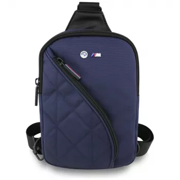 Geantă crossbody BMW din nailon pentru telefon cu buzunar și logo metalic bleumarin