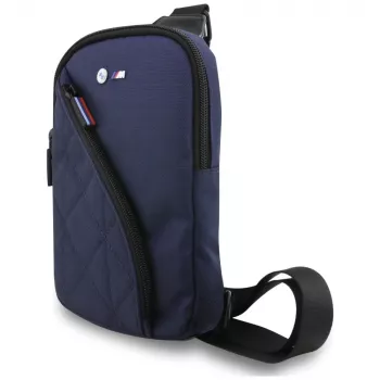 Geantă crossbody BMW din nailon pentru telefon cu buzunar și logo metalic bleumarin