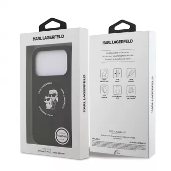 Husă MagSafe KARL LAGERFELD din silicon Karl & Choupette Ring pentru Apple iPhone 17 Pro neagră