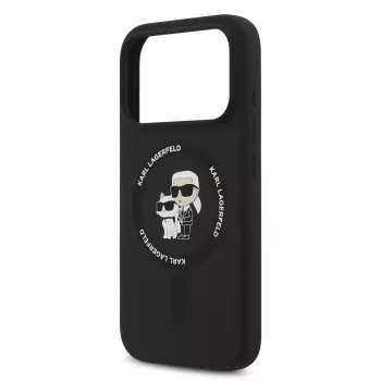 Husă MagSafe KARL LAGERFELD din silicon Karl & Choupette Ring pentru Apple iPhone 17 Pro neagră