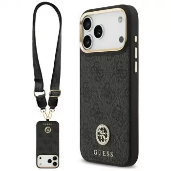 Husă MagSafe Guess 4G Strass Logo & Big Strap Metal Buttons pentru iPhone 17 Pro Max neagră