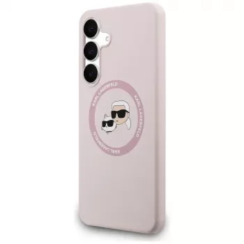 Husă MagSafe KARL LAGERFELD din silicon Karl & Choupette Heads pentru Samsung Galaxy S25 FE, roz