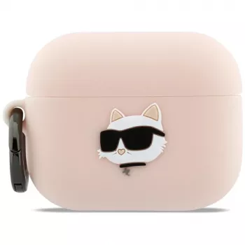 Husă Karl Lagerfeld din silicon Choupette Head 3D pentru AirPods Pro 3, roz