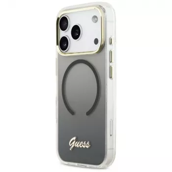Husă MagSafe metalică Guess IML Gradient Script pentru Apple iPhone 17 Pro, neagră