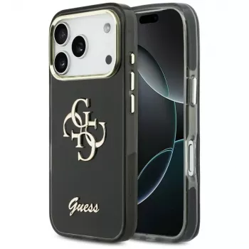 Husă metalică Guess IML 4G Script pentru Apple iPhone 17 Pro, neagră