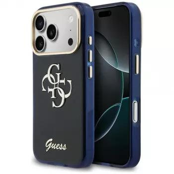 Husă metalică Guess IML 4G Script pentru Apple iPhone 17 Pro, albastru