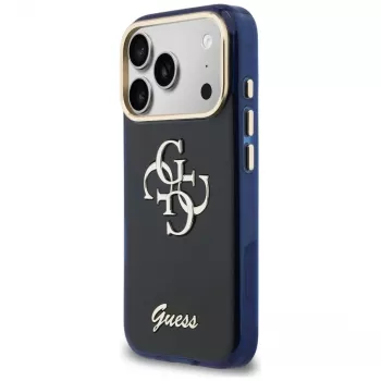 Husă metalică Guess IML 4G Script pentru Apple iPhone 17 Pro, albastru