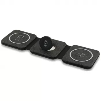 Stație de încărcare inductivă MagSafe 3 în 1 Guess 4G Wireless Charger pentru iPhone, AirPods și Apple Watch 15 W (neagră)