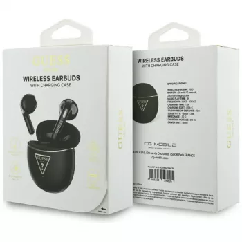 Căști TWS Bluetooth Guess Gold Line Triangle cu carcasă de încărcare, negre