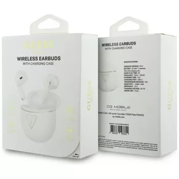 Căști TWS Bluetooth Guess Gold Line Triangle cu carcasă de încărcare, albe