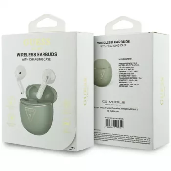 Căști TWS Bluetooth Guess Gold Line Triangle cu carcasă de încărcare, kaki
