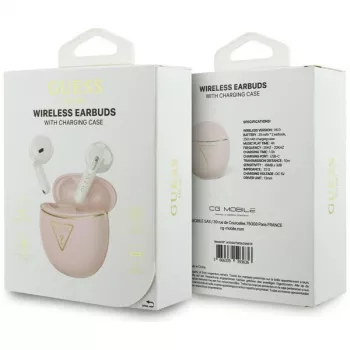Căști True Wireless Stereo Bluetooth Guess Gold Line Triangle cu carcasă de încărcare, roz