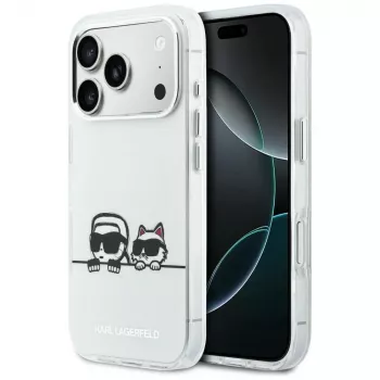 Husă MagSafe KARL LAGERFELD IML Karl & Choupette Peekaboo Logo pentru Apple iPhone 17 Pro, albă