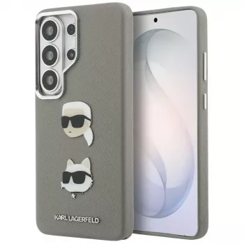 Husă metalică Karl Lagerfeld Saffiano DoubleHeads pentru Samsung Galaxy S26 Ultra, argintie