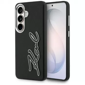 Husă KARL LAGERFELD Grained Signature Metal Resin Logo pentru Samsung Galaxy S26, neagră