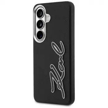 Husă KARL LAGERFELD Grained Signature Metal Resin Logo pentru Samsung Galaxy S26, neagră