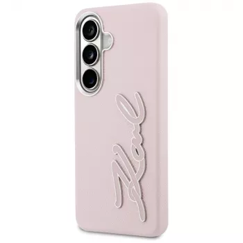 Husă Karl Lagerfeld Grained Signature Metal Resin Logo pentru Samsung Galaxy S26, roz