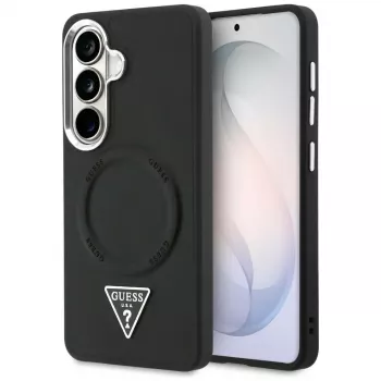 Husă MagSafe Guess Embossed Ring Triangle Logo pentru Samsung Galaxy S26, neagră