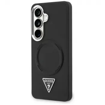 Husă MagSafe Guess Embossed Ring Triangle Logo pentru Samsung Galaxy S26, neagră