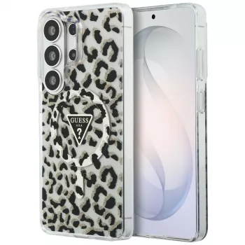 Husă MagSafe Guess IML Leopard Print Triangle pentru Samsung Galaxy S26 Ultra, neagră