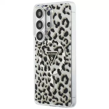 Husă MagSafe Guess IML Leopard Print Triangle pentru Samsung Galaxy S26 Ultra, neagră