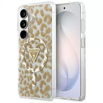 Husă MagSafe Guess IML Leopard Print Triangle pentru Samsung Galaxy S26, maro