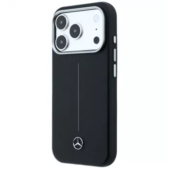 Husă MagSafe Mercedes-Benz Leather Semi Wrap Iconic Line pentru iPhone 17 Pro, neagră