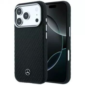 Husă MagSafe Mercedes-Benz Semi Wrap din piele cu efect de lemn pentru iPhone 17 Pro Max, neagră