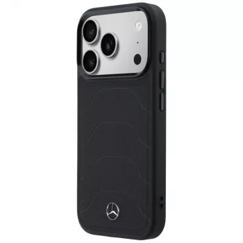Husă MagSafe Mercedes-Benz din piele Mesh cu Bow Line pentru iPhone 17 Pro, neagră