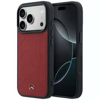 Husă MagSafe Mercedes din piele Mesh cu Bow Line pentru iPhone 17 Pro, roșu