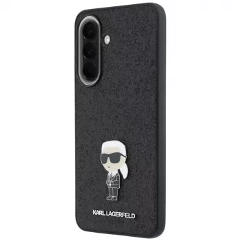 Husă Karl Lagerfeld Fixed Glitter Ikonik Logo Metal Pin pentru Samsung Galaxy A37 5G, neagră