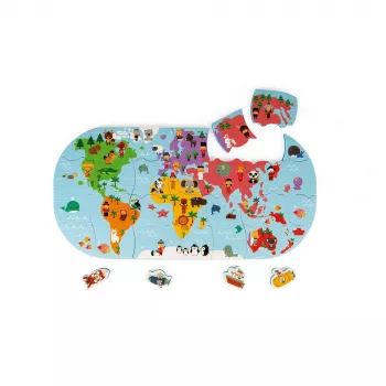 Puzzle magnetic Janod Harta lumii, 28 piese