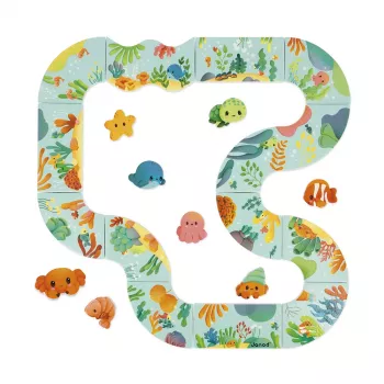 Puzzle de baie Janod cu urme de animale, 18 luni+