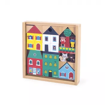 Set de cuburi și figurine Janod, 36 piese, City Cross Roads, 2+