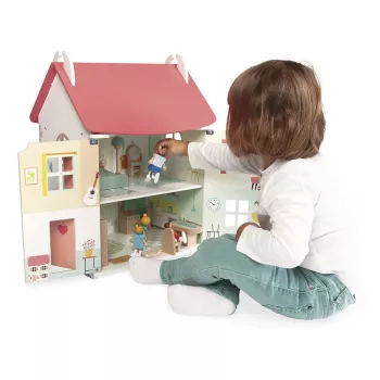 Casă de păpuși din lemn JANOD Lilliputiens cu 15 accesorii J06467
